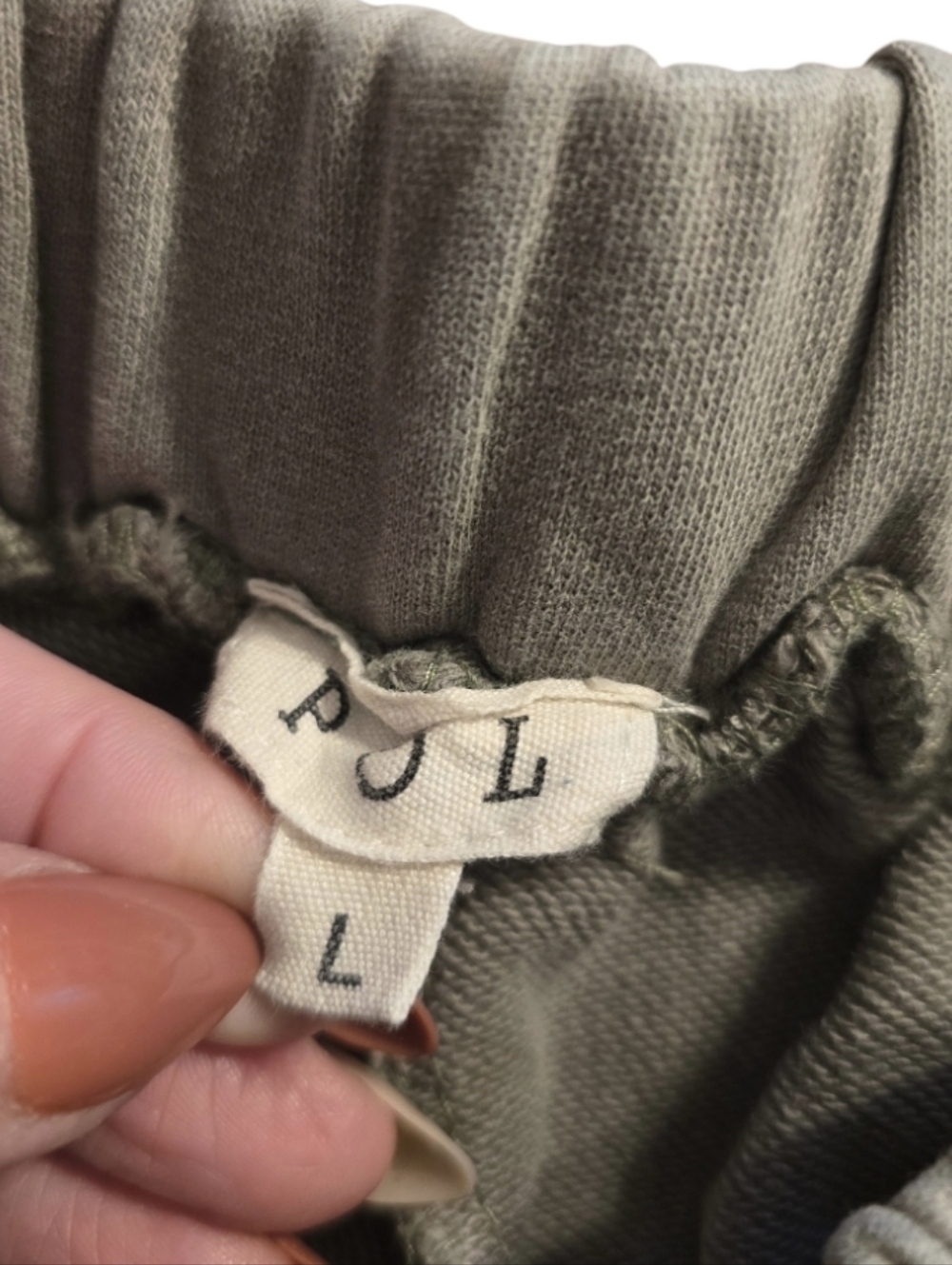 POL Boho Crochet Patchwork Relaxed Joggers in Gray & Olive Size Large NWOT - Picture 2 of 4